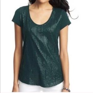 Ann Taylor loft green sequin scoop neck tee